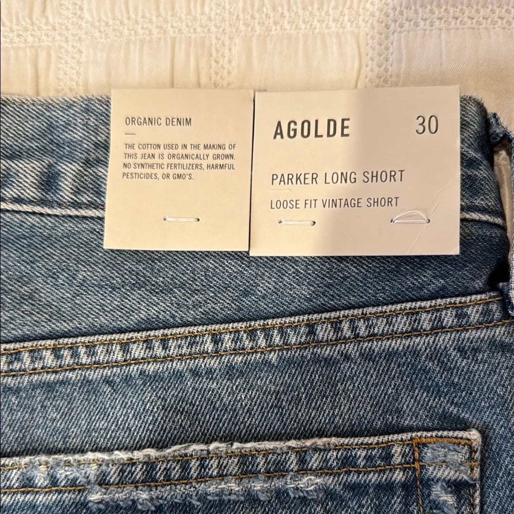 Agolde Blue Jean Shorts High-Waisted Frayed Hem - Picture 3 of 7